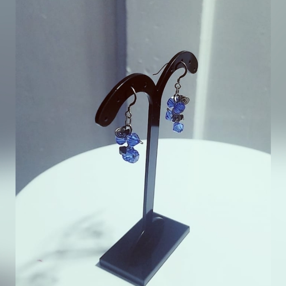 925 Silver Colbat Blue Beads Dropping Earrings. Sterling silver 🌴 - Picture 6 of 9